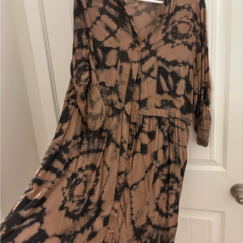 Anthropologie Brown and Black Tie-Dye Midi Dress